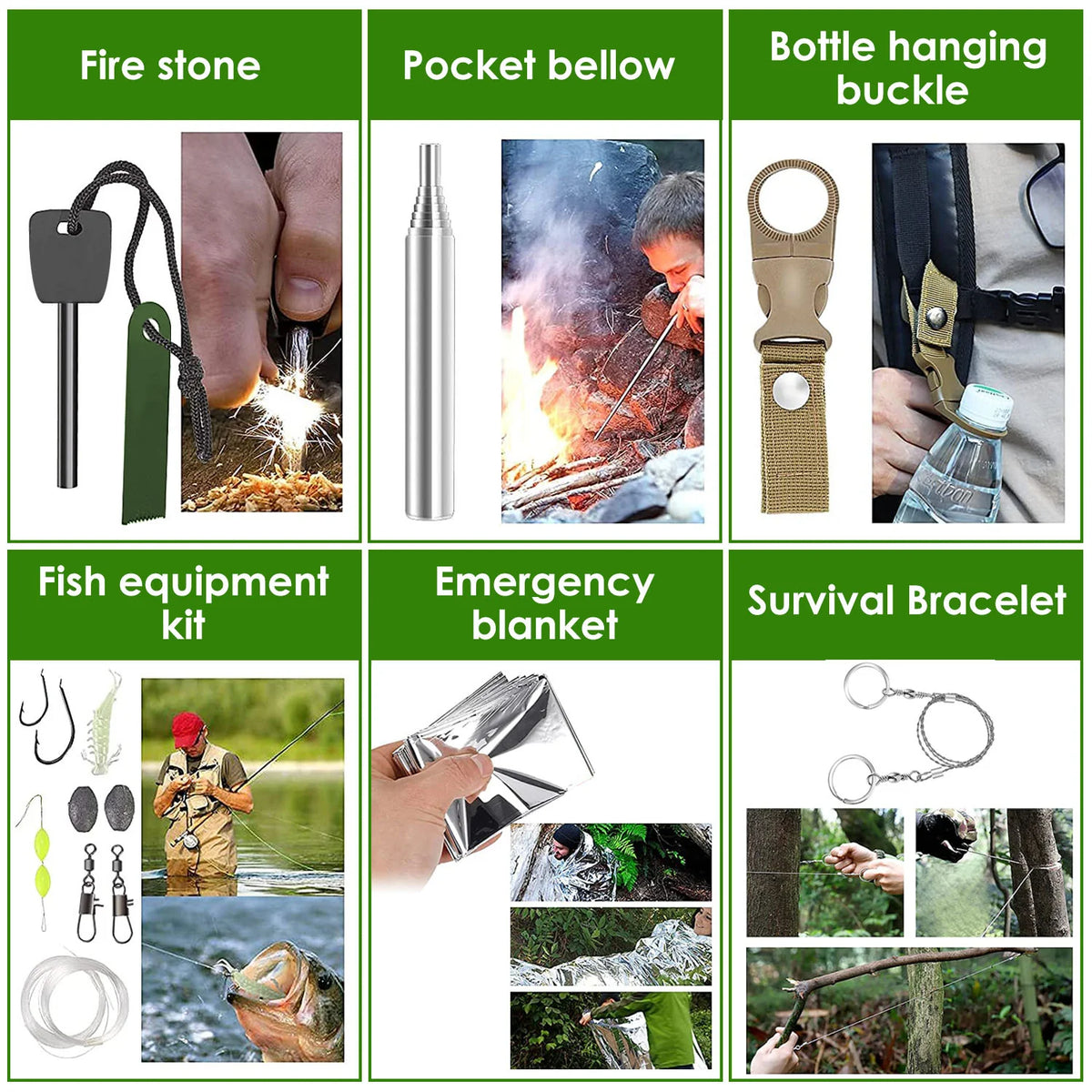 47Pcs Emergency Survival Kit Survival EDC Gear Equipment Tool First Aid Supplies Kit Tools with Pouch for Hiking Hunting Disaster Camping Adventure