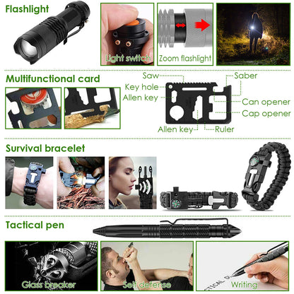 47Pcs Emergency Survival Kit Survival EDC Gear Equipment Tool First Aid Supplies Kit Tools with Pouch for Hiking Hunting Disaster Camping Adventure