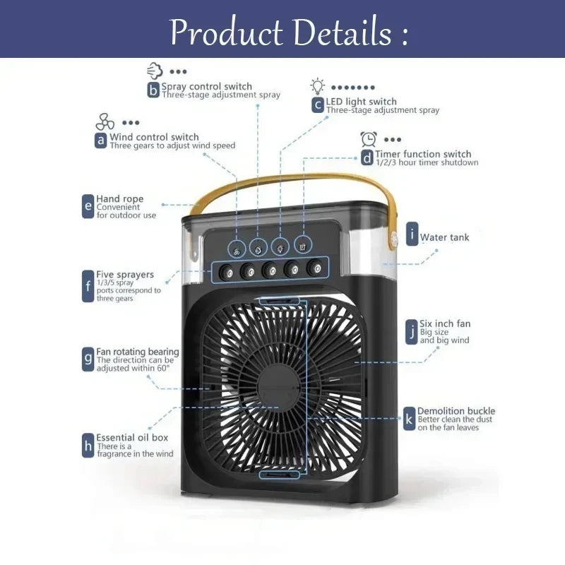 3 in 1 Small Air Cooler, LED Night Light, and Portable Humidifier