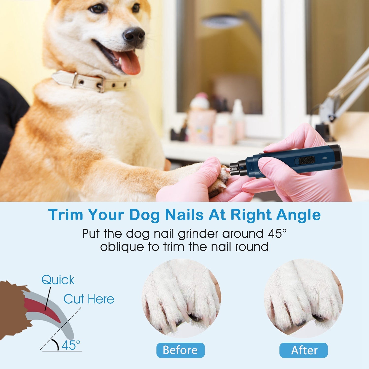 Rechargeable Dog Nail Grinder for Small Medium Large Dogs & Cats
