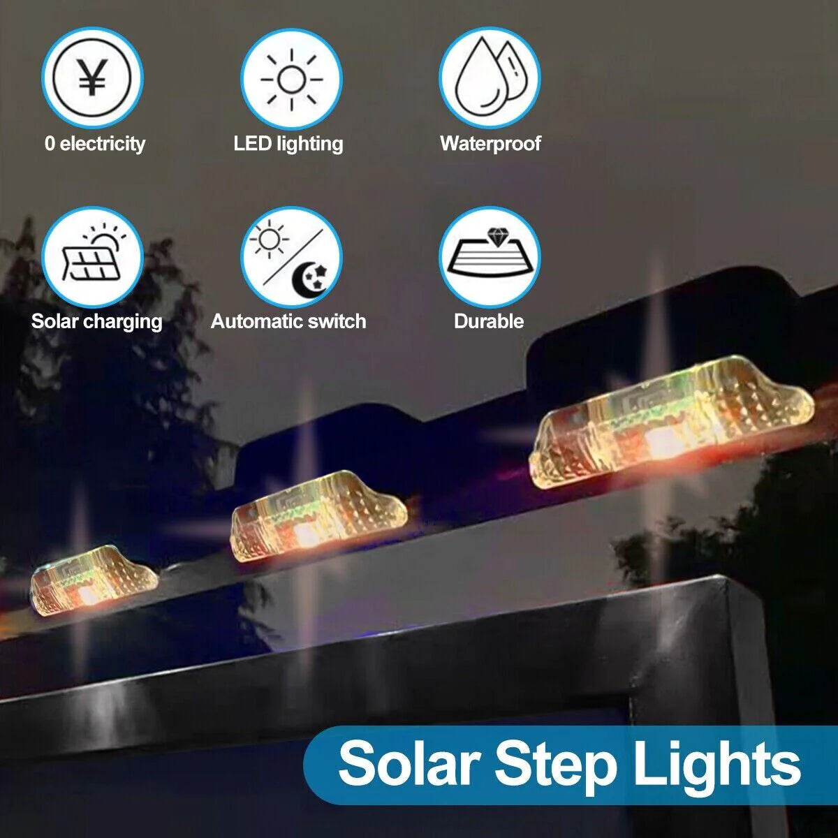 8 Pack of Waterproof Solar Lights for Stairs