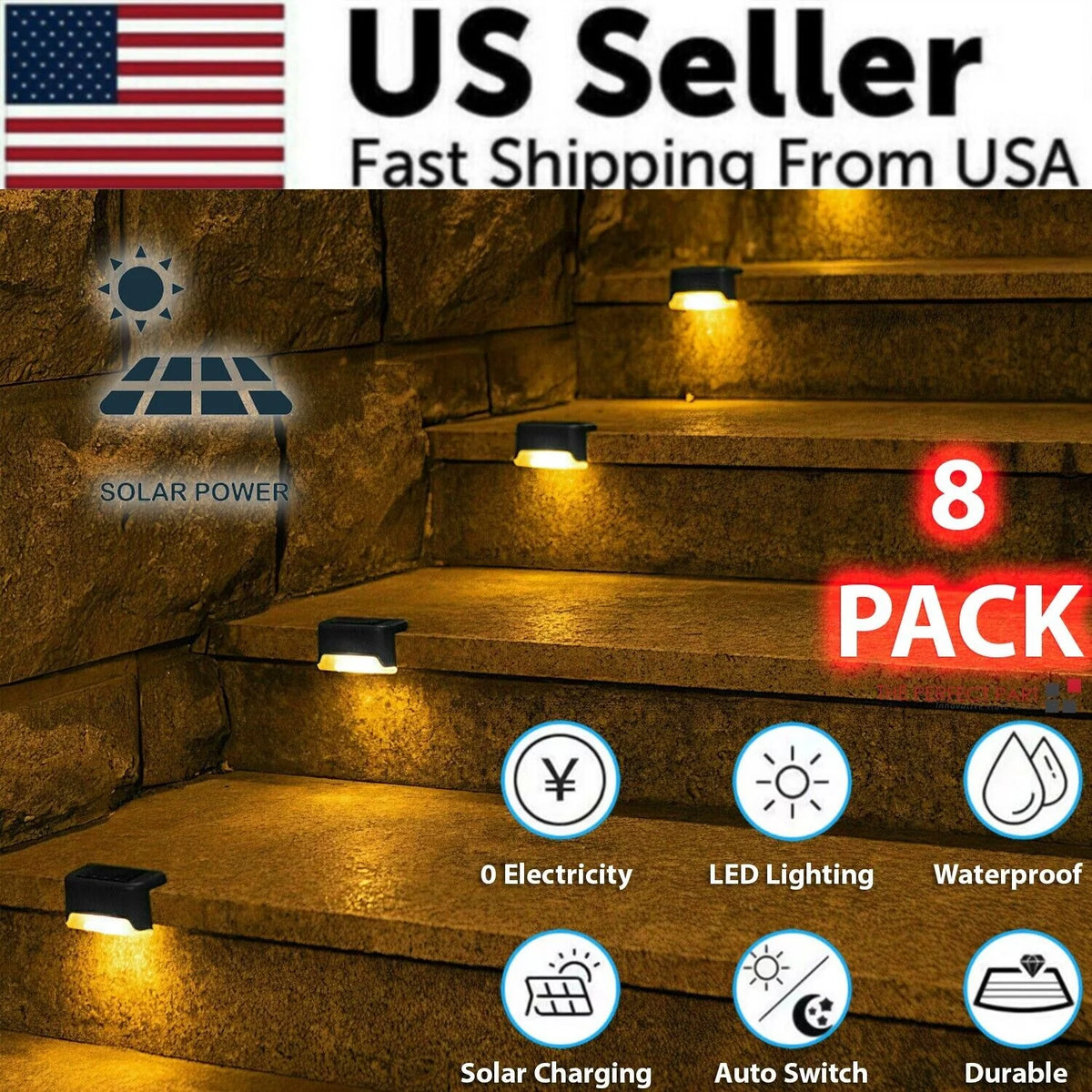 8 Pack of Waterproof Solar Lights for Stairs